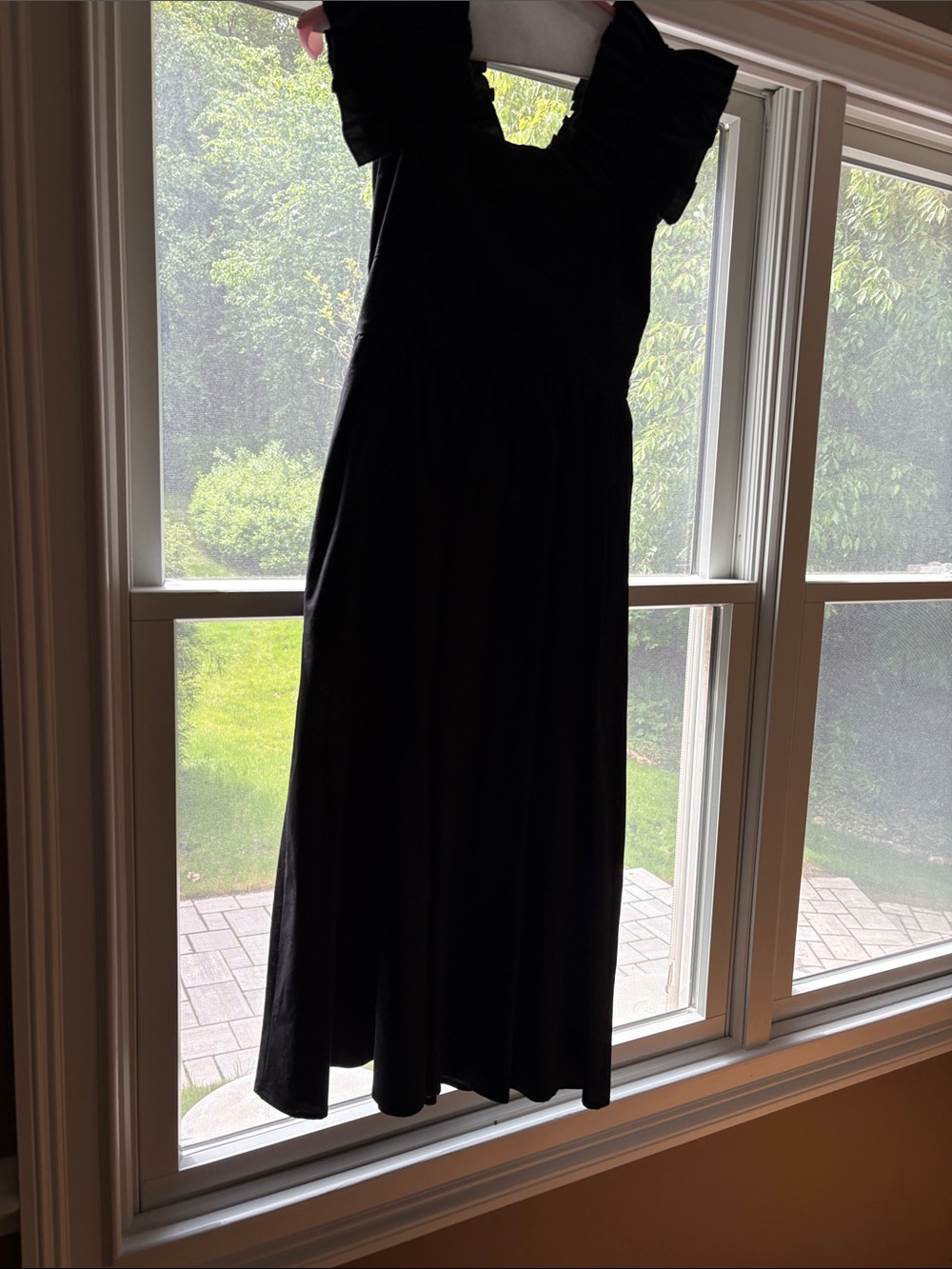 Wayf Black Ruffle Sleeve Midi Dress